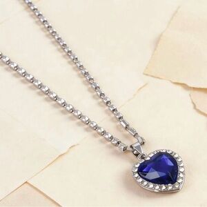 Heart Pendant Necklace with Deep Blue Crystal